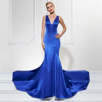 Deep V-Neck Elegant Gowns Sleeveless Long Mermaid Party Dress Women Brief Design Maxi Dress
